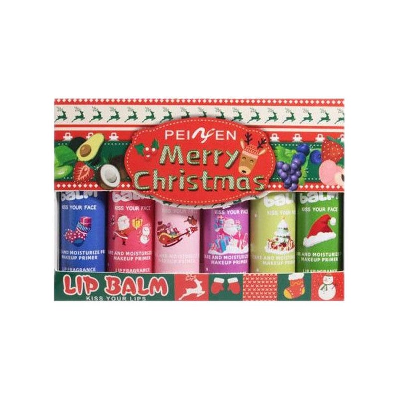 Moisturizing and color-changing 6-pack peach lip balm, fruity scent, Christmas set